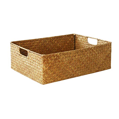 Kentop Cesta de Almacenamiento Rectangular con asa Cesta de Mimbre Almacenamiento, Amarillo, 40x29x13cm