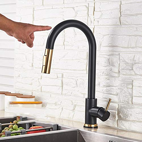 Kitchen Faucet Brushed Gold Poll Out Sensor Faucets Black/Nickel 360 Rotation Crane 2 Outlet Water Mixer Taps