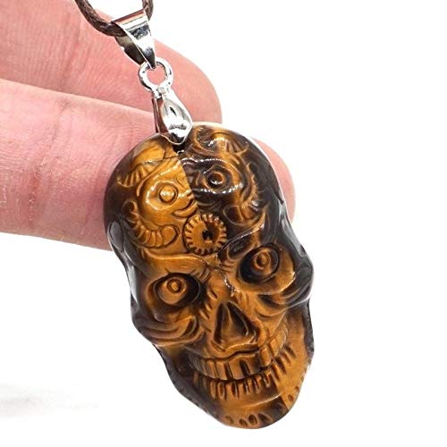 L 1.2"Skull Statue Natural Amarillo Colgante Collar Tallado Joyería