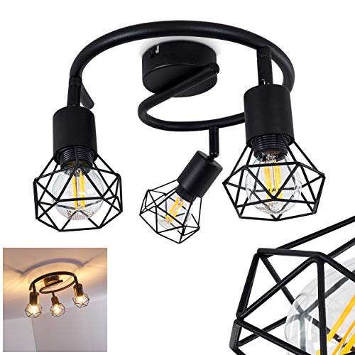 Lámpara de techo Baripada de metal negro, 3 focos de techo giratorios de estilo retro industrial, ideal para sala de estar vintage, para 3 bombillas E14 máx. 40 W, compatible con bombillas LED