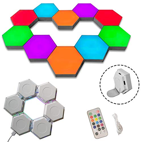 Lámpara Led Lámpara de Pared Mini Touch Luz Hexagonal Lámparas Modular Touch Sensible Iluminación Nightlight Creativa Decoración del Hogar Magnético Hexágonos Blanco-10 (Color, 10)