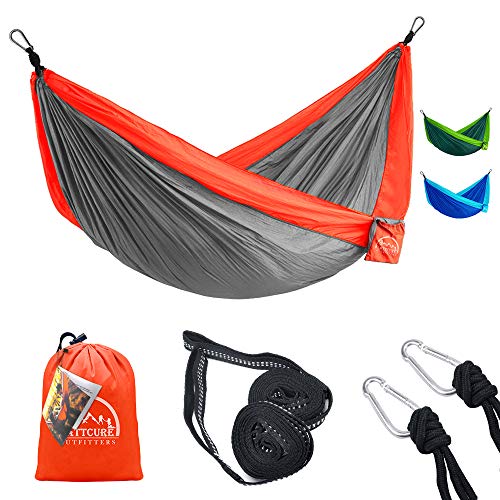 LATTCURE Hamaca Colgante Nylon 2 Personas con Correa y Mosquetón 275x140cm 300kg Capacidad de Carga Ultraligero Jardín Exterior Portátil Camping Senderismo Viaje al Aire Libre