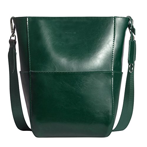 Leathario Bolso a Hombro de Piel para Mujeres Bolsa Tote Bandolera de Cubo Piel Verde