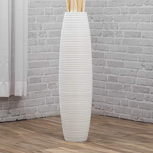 Leewadee Jarrón de Suelo Grande Alto, jarrón Hecho a Mano de Madera de Mango, contenedor de pie para Las Ramas Decorativas, 90 cm, Blanco