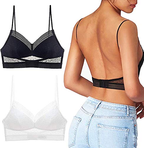 lefeindgdi Bralette de encaje para mujer, espalda baja, comodidad de elevación, malla de puntos, ultra delgada, para mujer, sujetador de yoga, parte superior para mujer