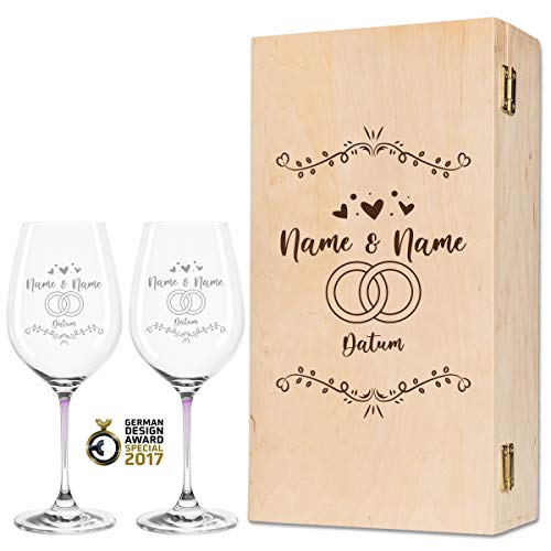 Leonardo La Perla - Copas de vino con diseño exclusivo para bodas, regalo personalizado para la pareja de novios, regalo de boda, color rosa
