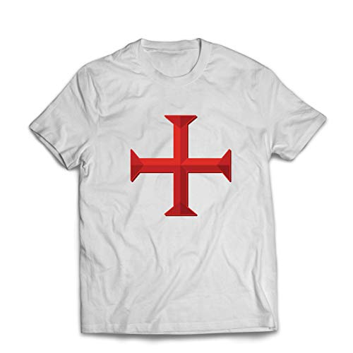 lepni.me Camisetas Hombre Los Caballeros Templarios, Cruz Roja, Compañeros Pobres-Soldados de Cristo (Large Blanco Multicolor)