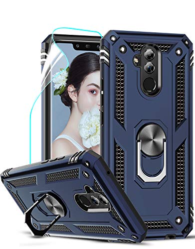 LeYi Funda Huawei Mate 20 Lite Armor Carcasa con 360 Grados Anillo iman Soporte Hard PC y Silicona TPU Bumper antigolpes Fundas Case para movil Mate 20 Lite con HD Protector de Pantalla,Azul