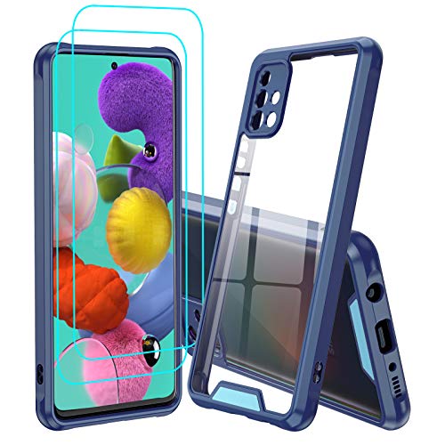 LeYi Funda Samsung Galaxy A51 con [2-Unidades] Cristal Vidrio Templado, [Anti-Rasguño] Armor Carcasa Hard PC y Silicona TPU Gel Bumper Antigolpes Protección Case para Movil A51,Azul