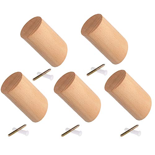 LEZED Gancho para Ropa de Madera Sólido Natural Montado Perchero de Pared de Madera de Roble Maciza Gancho Montado en la Pared Colgador diseño Minimalista, Toalla y Gancho para Bata de baño 5 Piezas