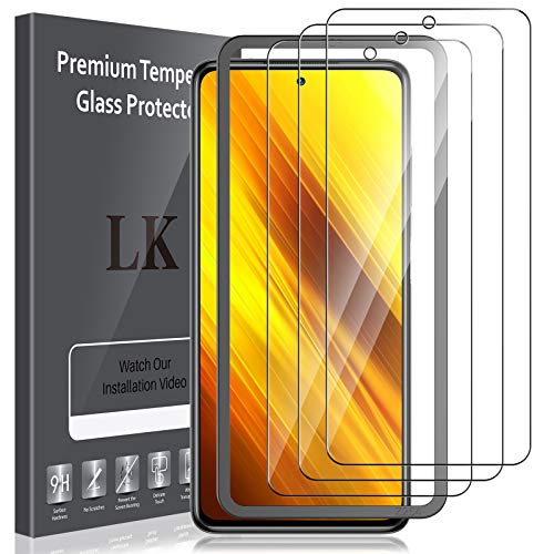 LK Compatible con Xiaomi Poco X3 NFC Protector de Pantalla,3 Pack,9H Dureza Cristal Templado, Equipado con Marco de Posicionamiento,Vidrio Templado Screen Protector