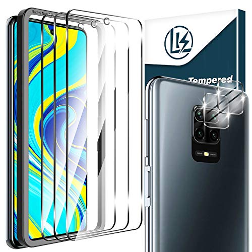 LK Compatible con Xiaomi Redmi Note 9S/9 Pro Protector de Pantalla,3 Pack Cristal Templado y 2 Pack Protector de Lente de cámara, Doble protección, Kit de Instalación Incluido