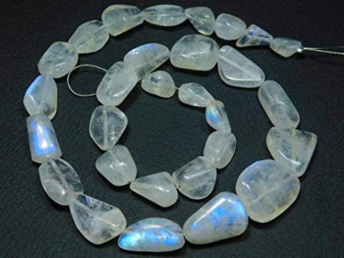 LKBEADS 203 quilates piedra lunar arco iris suave Big Nuggets – 15.50 pulgadas de largo hebra de piedras medidas, 10-18 mm Código HIGH-5927