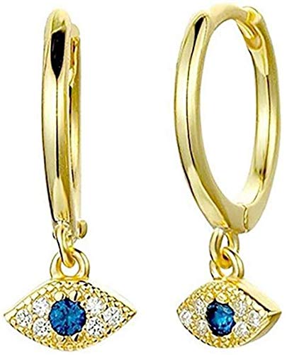 LKITYGF Maravilloso Aros Plateados de Plata esterlina Pendientes de Ojo Malvado Azul para Mujer niña (Color : Gold)