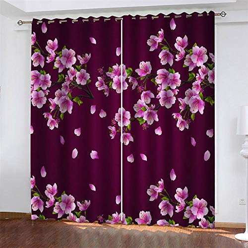 LLKKCX 2 Piezas de Cortinas Opacas Resistente al Calor y La Luz Reducción de Ruido Púrpura Cortinas Opacas-3D Flores impresión,para Salón Dormitorio/Oficina,2x85x200cm(Ancho x Alto)