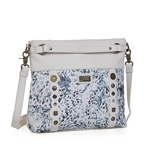 Lois - Bolso Bandolera de Mujer Estampado. Cierre Cremallera. Cuero PU y Remaches. pequeño cómodo y para Uso Diario. y Calidad y Bonito diseño. 27355, Color Blanco Roto