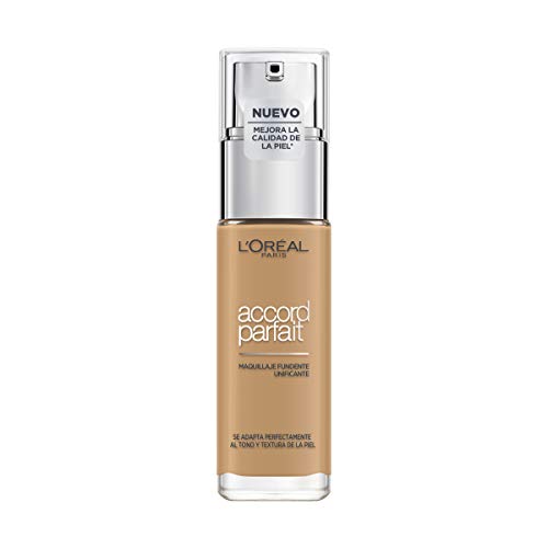 L'Oréal Paris Accord Parfait, Base de maquillaje acabado natural con ácido hialurónico, tono piel medio 5.5D, 30 ml