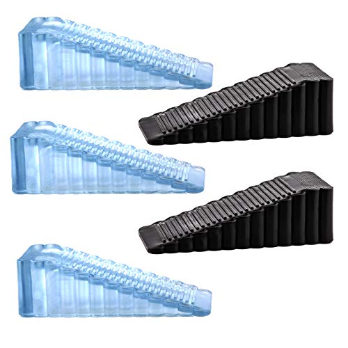 LUTER 5 Piezas Tope de Goma para Puerta 95 x 40 x 28 mm - Cuña de Goma Antideslizante para Puerta, Topes de Puerta Ajustables en Altura - Azul Transparente/Negro