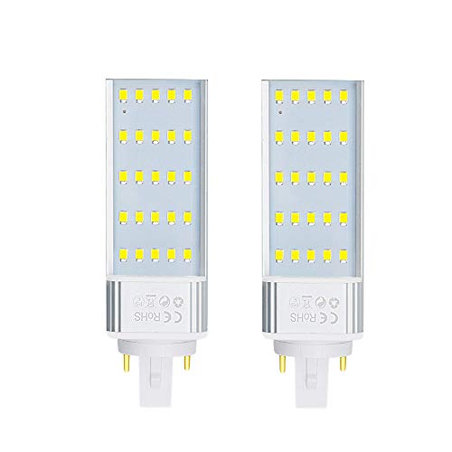 Luxvista GX24Q 7W 4 Pins Bombilla de Maíz PL LED, 2x Lámpara Fluorescente GX24Q de Enchufe Horizontal 4P LED de Pera CFL, Introdujo iluminación para KTV/Bar/Habitación/Hotel (Blanco Frío 6000K)