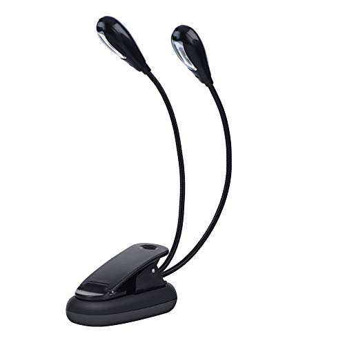 Luz para atril, luz de lectura para atril con clip, luces LED para libros con clip, lámpara LED con brazos ajustables pequeños y USB, funciona con pilas AAA(8 cuentas)