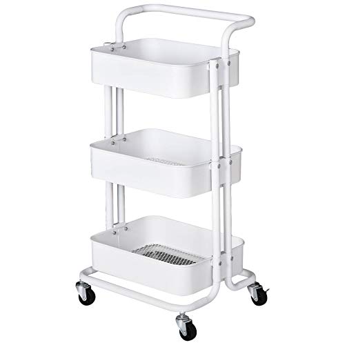 Lzcaure Carro De Cocina Carrito Auxiliar De 3 Niveles con Ruedas Y 3 Baldas para Cocina Oficina 44x38x88cm para Hogar Oficina Cocina Ba?o Belleza