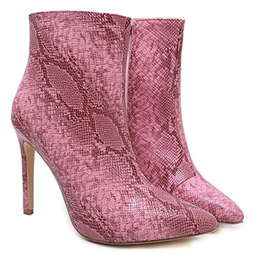 MAMU Womens Botas del Tobillo De Las Señoras del Estilete De Tacón Alto Punta Estrecha Cremallera Botines De Color Rosa Tamaño 35-42,Rosado,37