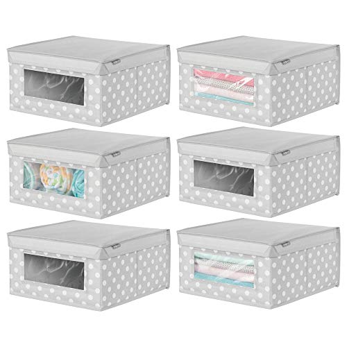 mDesign Juego de 6 cajas organizadoras de tela – Caja de almacenaje apilable para ordenar armarios, zapatos o ropa – Organizador de armarios con tapa y ventanilla – gris claro/blanco