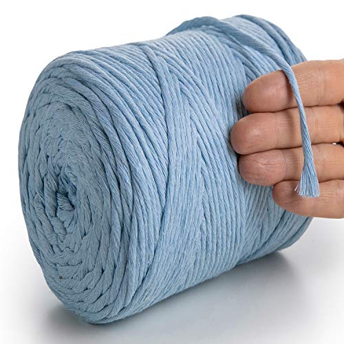 MeriWoolArt Cuerda de macramé natural - 250 m de hilo de macramé supersuave con 4 mm de giro simple - Nueva calidad de algodón reciclado y viscosa (azul bebé)