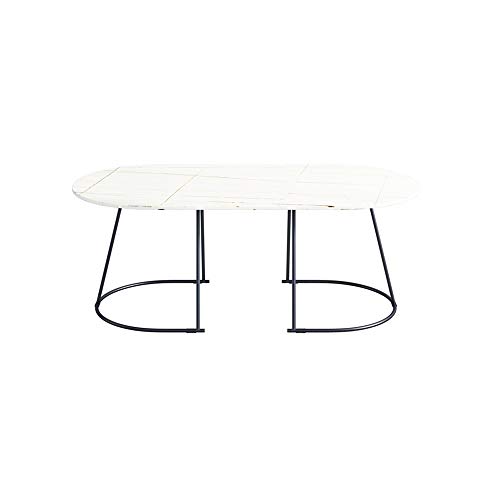 Mesa de centro, 1 pieza, mesa de centro ovalada simple en blanco y negro, con escritorio con efecto de mármol y patas artísticas de hierro, resistente a los arañazos, para sala de estar, oficina