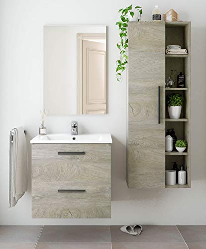 Miroytengo Pack Muebles para baño Color Roble Alaska Industrial (Mueble+Espejo+Lavabo+Columna) Lavabo Incluido