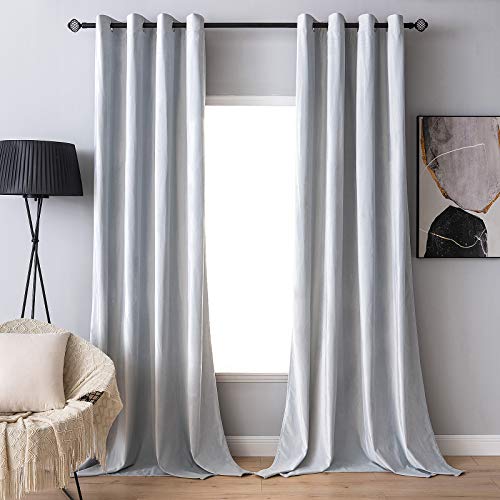 MIULEE 2 Piezas Cortina Opaca Largo Terciopelo para Ventana Cortina Elegante con Ollaos Anti-Ruido Monocromática para Salón Habitación Dormitorio Oficina 140 x 245 cm Gris Claro