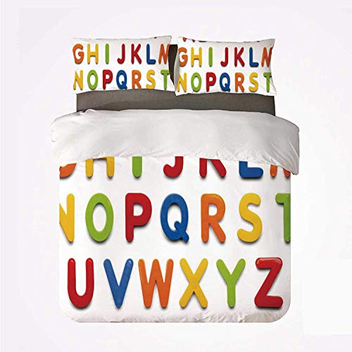 Miwaimao Colección de Escritura de símbolos de Capital de Imagen de educación de Letras del Alfabeto,Juego de Ropa de Cama con Funda nórdica de Microfibra y 2 Funda de Almohada - 240 x 260 cm