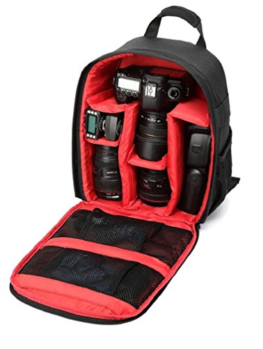 Mochila DSLR Cámara Reflex Lona Bolsos de Hombro con Tapa Impermeable y Bolsa de Depósito Interior Ajustable para objetivos, accesorios etc