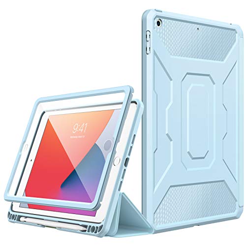 MoKo Funda para Nuevo iPad 8ª Gen 2020 & 7ª Gen 2019 / iPad 10.2", [Protector de Pantalla Incorporado] Cubierta Anti-Rasguños con Auto Estela/Sueño y Soporte de Pencil para iPad 10.2", Azul Claro