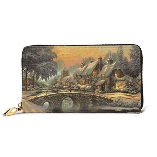 Monedero Largo Casa de Nieve en Invierno Carteras Largo de Cuero ard Holder Monedero Cremallera Hebilla Elegante Embrague Monedero para Mujer