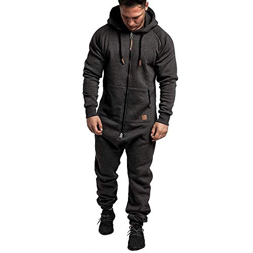 Mono chándal Completo para Hombre, Otoño Invierno Casual Jumpsuit Sudadera con Capucha Conjunto Deportivo de Manga Larga Chandal Moda Slim fit Mono (L, Gris Oscuro)