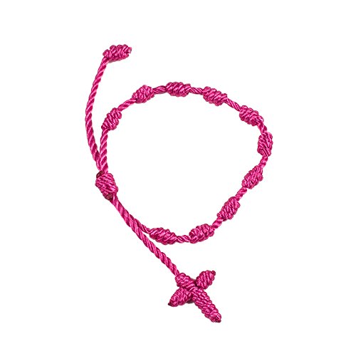 Mopec Pulsera Rosario con Cruz de Macramé, Textil, Fucsia, 3x17.5x8 cm, 10 Unidades