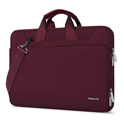 MOSISO Maletín Compatible con 13-13.3 Pulgadas MacBook Pro/MacBook Air /13.5 Surface Laptop/Surface Book, Bolso de Hombro Repelente Agua Funda Protectora 360 con Correa, Vino Rojo