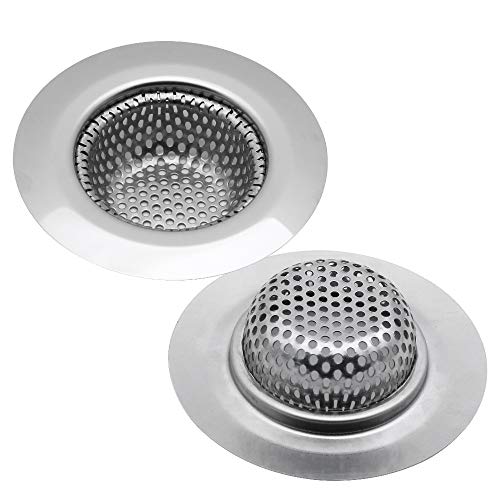 NewZC 2 Piezas Filtro de Drenaje para Fregadero de Cocina Filtro de Drenaje de Acero Inoxidable para Cocina/Baño Filtro Antibloqueo Atrapador de Pelo de Baño - Diámetro Exterior de 7 cm