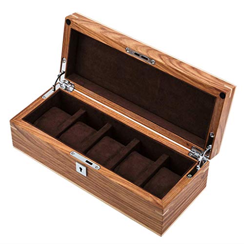 NHLBD HAILIZI Caja de colección de Relojes Caja de Reloj de joyería Caja de Madera exhibición del Reloj de Lujo 5 Organizador con 5 Eliminación de Almohadas y depósitos Bloqueo del Metal