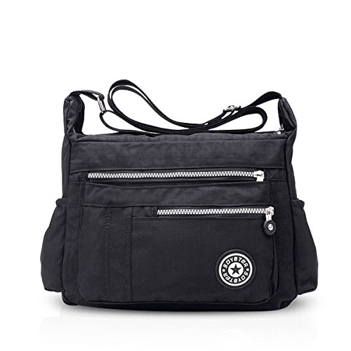 NICOLE&DORIS Hombro Crossbody Bolsos de Mano Mensajero Bandolera Impermeable Nylon Negro