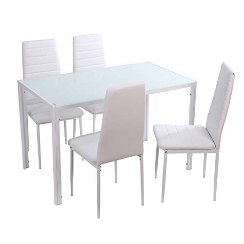 Noorsk Design Conjunto de Mesa de Comedor 120x70 + 4 sillas Clasik (Sillas Blancas)