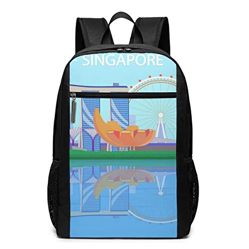 OMNVEQ Mochila Escolares Skyline Landmark de la Ciudad de Singapur, Mochila Tipo Casual para Niñas Niños Hombre Mujer Mochila para Ordenador Portátil Viaje