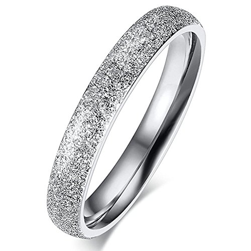 Onefeart Acero inoxidable Anillo por Mujer Fregar Banda de Boda Aniversario Anillo 3MM Plata Tamaño 17