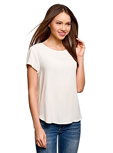 oodji Ultra Mujer Blusa Ancha con Escote Gota en la Espalda, Marfil, ES 42 / L