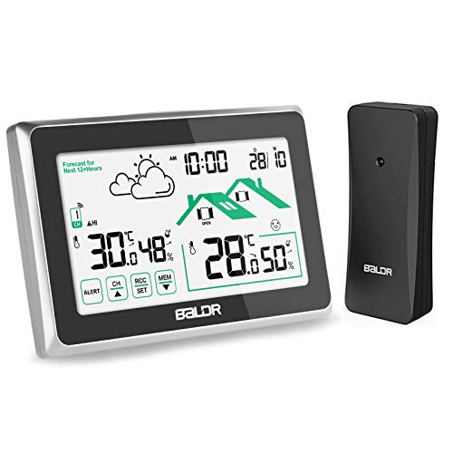 Osaloe Estación Meteorológica Inalámbrica, Termómetro Higrómetro Interior Exterior con Sensor al Aire Libre, Pantalla LCD táctil, Monitor de Temperatura y Humedad (Negro)