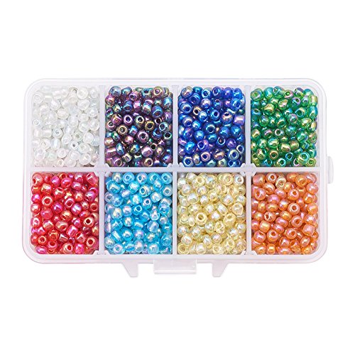 PandaHall Elite Loose Glass Seed Beads Transparent Colours Rainbow 4mm Diameter in One Box