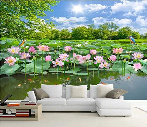 Papel pintado autoadhesivo pegatinas personalizadas mural pared mueble tv Naturaleza paisaje loto pintura de paisaje sala de estar TV fondo pared