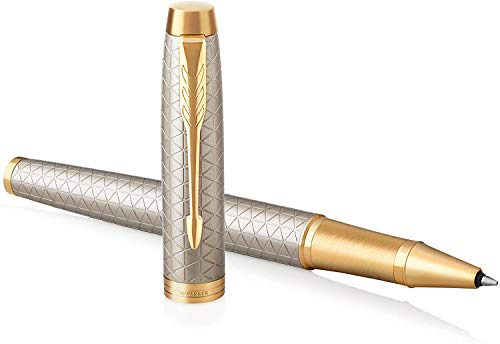 Parker IM - Bolígrafo Roller, Punto fino, color Plata (Premium Warm Silver Golden trim)