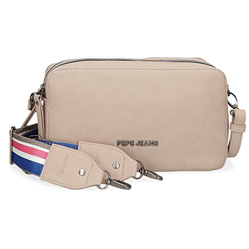 Pepe Jeans Eva Bandolera Dos Compartimentos Beige 25x18x6,5 cms Piel Sintética